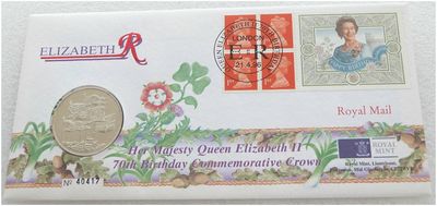 1996 Queen's 70th Birthday £5 Brilliant Uncirculated Coin First Day Cover