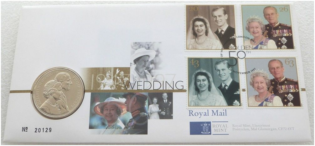 1997 Golden Wedding £5 Brilliant Uncirculated Coin First Day Cover