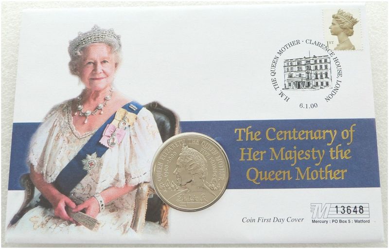 2000 Queen Mother Centenary £5 Brilliant Uncirculated Coin First Day Cover