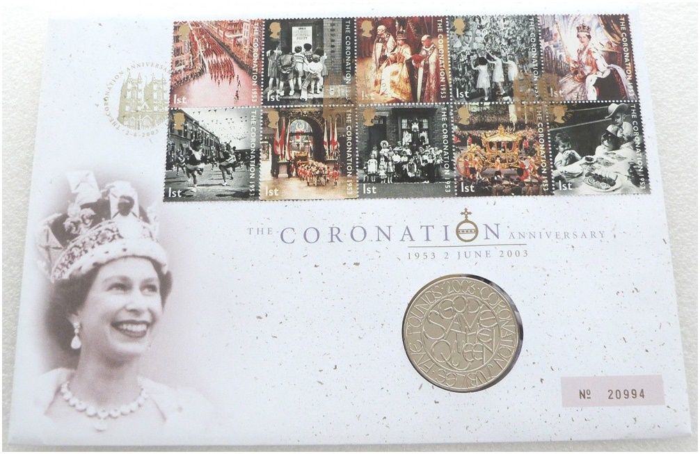 2003 Coronation Jubilee £5 Brilliant Uncirculated Coin First Day Cover