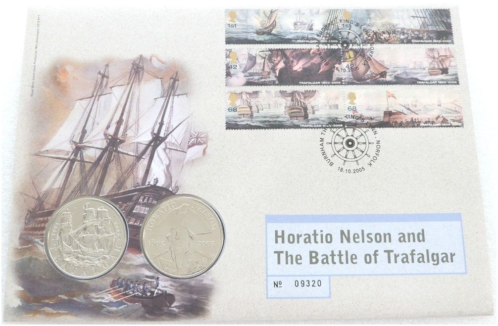 2005 Horatio Nelson Battle of Trafalgar £5 Brilliant Uncirculated 2 Coin Set First Day Cover