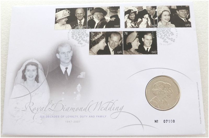 2007 Diamond Wedding £5 Brilliant Uncirculated Coin First Day Cover