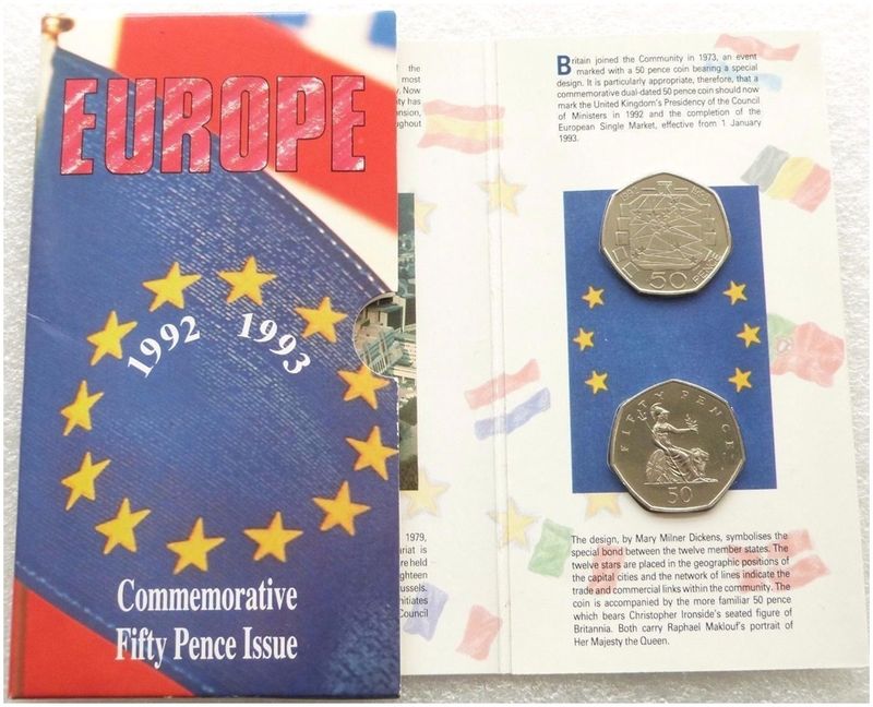 1992 - 1993 European Presidency Britannia 50p Brilliant Uncirculated 2 Coin Set 1992 - 1993 European Presidency Britannia 50p Brilliant Uncirculated 2 Coin Set