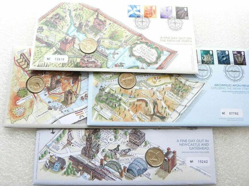2007 - 2004 United Kingdom Bridges £1 Brilliant Uncirculated Coin Set First Day Cover 2007 - 2004 United Kingdom Bridges £1 Brilliant Uncirculated Coin Set First Day Cover