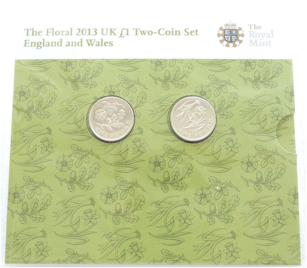 2013 British Floral England Wales £1 Brilliant Uncirculated 2 Coin Set Sealed