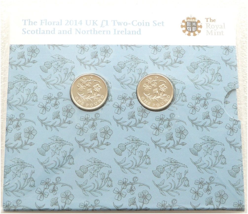 2014 British Floral Scotland Northern Ireland £1 Brilliant Uncirculated 2 Coin Set Mint Error