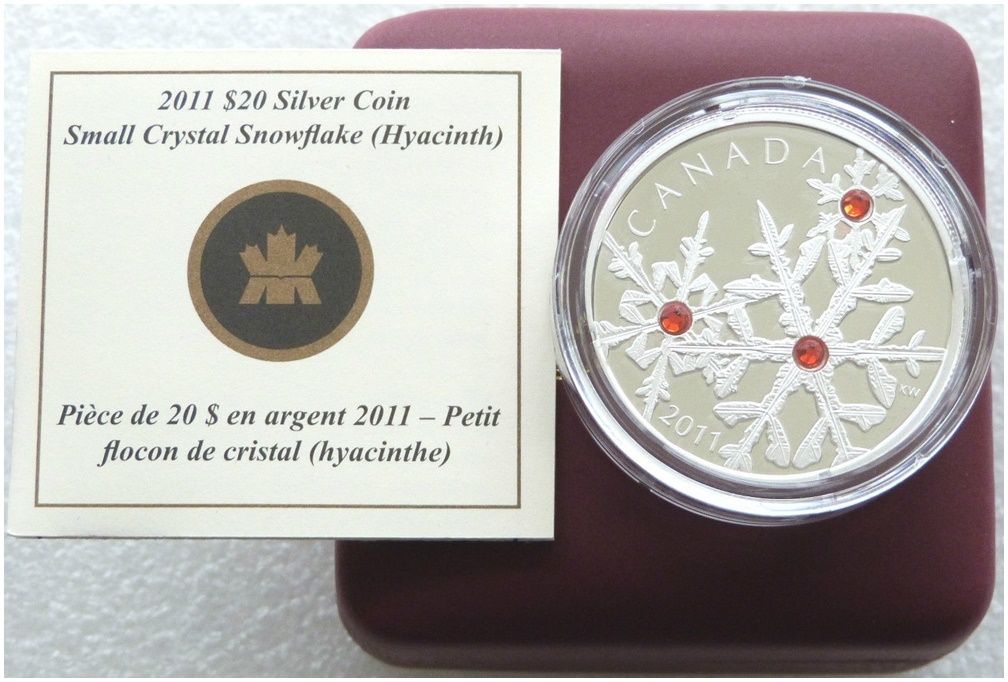 2011 Canada Swarovski Crystal Snowflake Hyacinth Red $20 Silver Proof 1oz Coin Box Coa 2011 Canada Swarovski Crystal Snowflake Hyacinth Red $20 Silver Proof 1oz Coin Box Coa