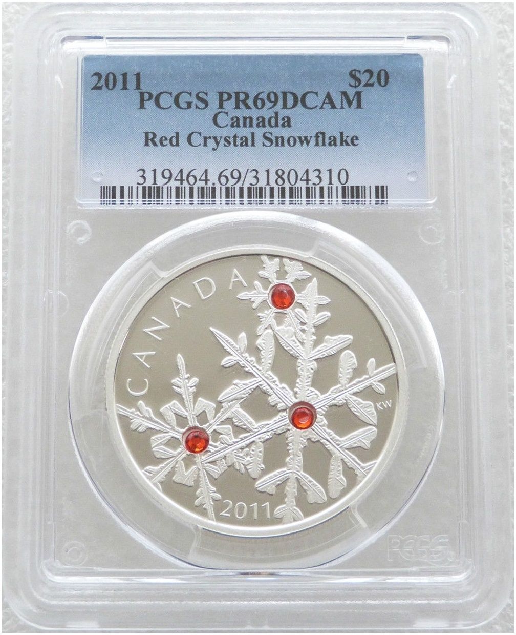 2011 Canada Swarovski Crystal Snowflake Hyacinth Red $20 Silver Proof 1oz Coin PCGS PR69 DCAM 2011 Canada Swarovski Crystal Snowflake Hyacinth Red $20 Silver Proof 1oz Coin PCGS PR69 DCAM