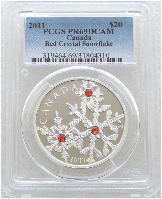 2011 Canada Swarovski Crystal Snowflake Hyacinth Red $20 Silver Proof 1oz Coin PCGS PR69 DCAM 2011 Canada Swarovski Crystal Snowflake Hyacinth Red $20 Silver Proof 1oz Coin PCGS PR69 DCAM