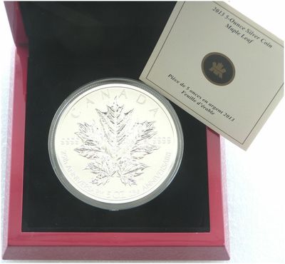 2013 Canada Maple Leaf 25th Anniversary $50 Silver Reverse Proof 5oz Coin Box Coa