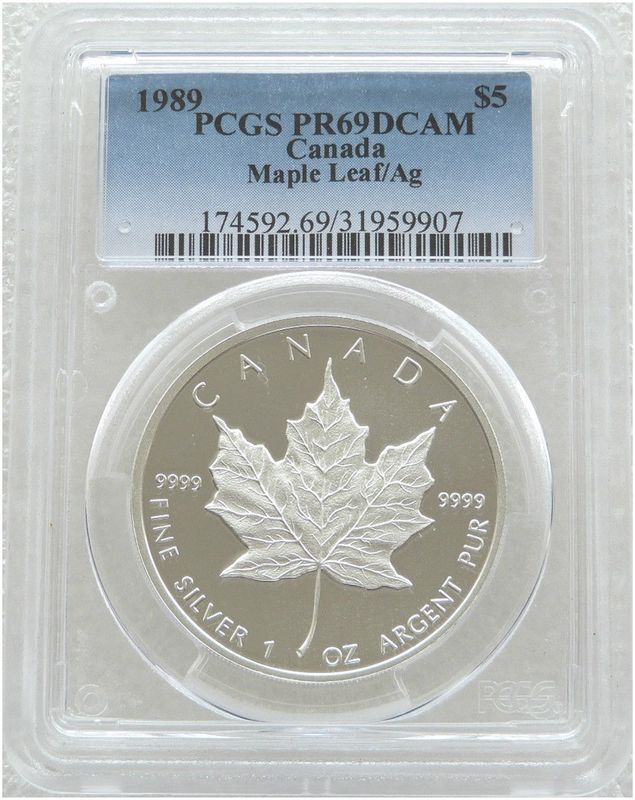 1989 Canada Maple Leaf $5 Silver Proof 1oz Coin PCGS PR69 DCAM