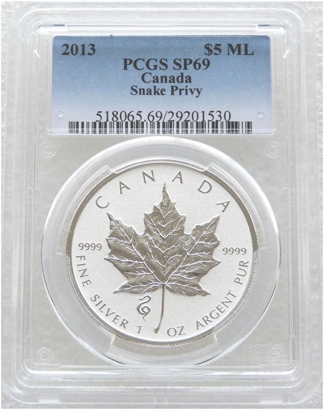 2013 Canada Maple Leaf Lunar Snake Privy $5 Silver Reverse Proof 1oz Coin PCGS SP69