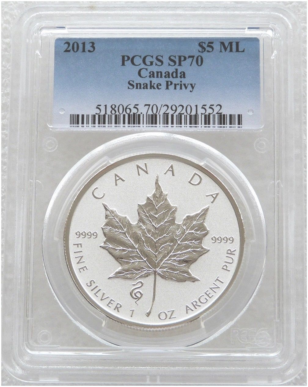 2013 Canada Maple Leaf Lunar Snake Privy $5 Silver Reverse Proof 1oz Coin PCGS SP70 2013 Canada Maple Leaf Lunar Snake Privy $5 Silver Reverse Proof 1oz Coin PCGS SP70