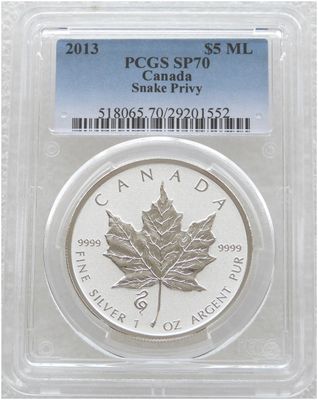 2013 Canada Maple Leaf Lunar Snake Privy $5 Silver Reverse Proof 1oz Coin PCGS SP70 2013 Canada Maple Leaf Lunar Snake Privy $5 Silver Reverse Proof 1oz Coin PCGS SP70