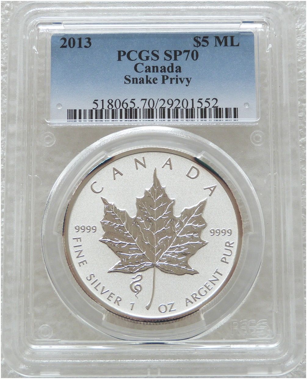 2013 Canada Maple Leaf Lunar Snake Privy $5 Silver Reverse Proof 1oz Coin PCGS SP70
