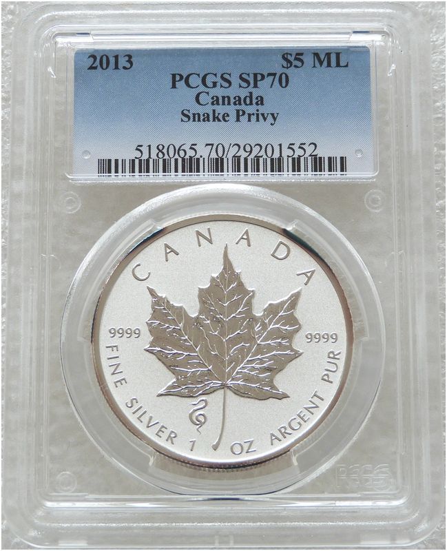 2013 Canada Maple Leaf Lunar Snake Privy $5 Silver Reverse Proof 1oz Coin PCGS SP70 2013 Canada Maple Leaf Lunar Snake Privy $5 Silver Reverse Proof 1oz Coin PCGS SP70