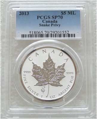 2013 Canada Maple Leaf Lunar Snake Privy $5 Silver Reverse Proof 1oz Coin PCGS SP70 2013 Canada Maple Leaf Lunar Snake Privy $5 Silver Reverse Proof 1oz Coin PCGS SP70