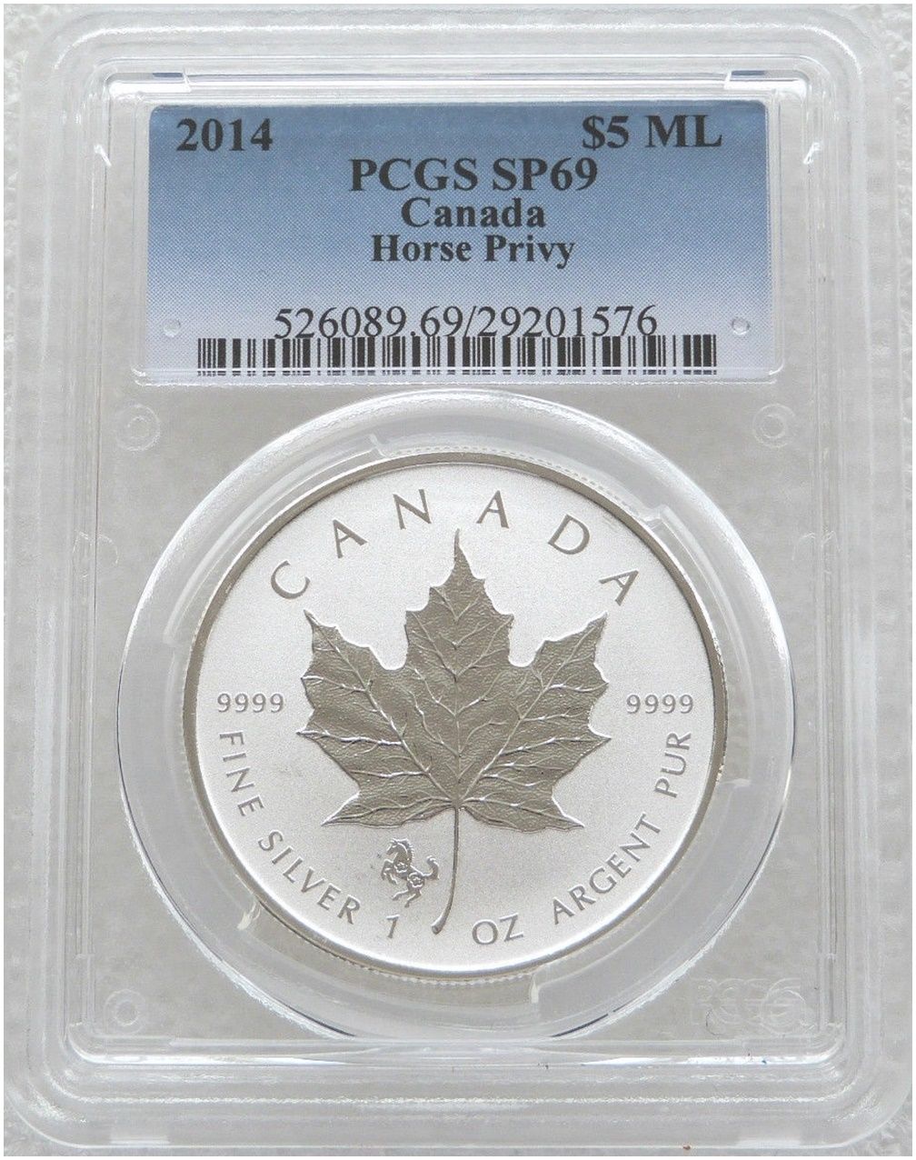 2014 Canada Maple Lunar Leaf Horse Privy $5 Silver Reverse Proof 1oz Coin PCGS SP69