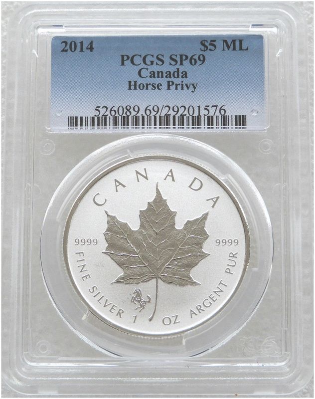 2014 Canada Maple Lunar Leaf Horse Privy $5 Silver Reverse Proof 1oz Coin PCGS SP69