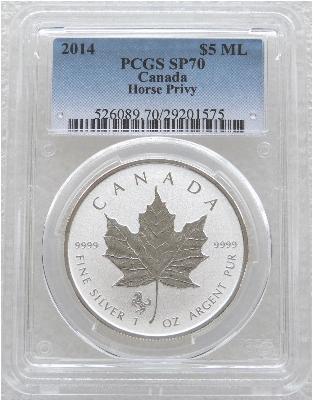 2014 Canada Maple Leaf Lunar Horse Privy $5 Silver Reverse Proof 1oz Coin PCGS SP70