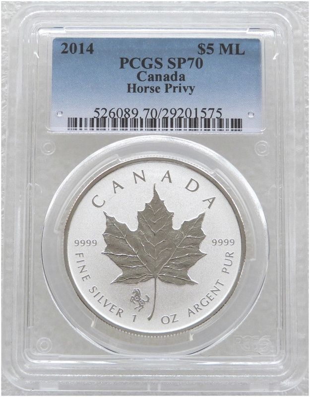 2014 Canada Maple Leaf Lunar Horse Privy $5 Silver Reverse Proof 1oz Coin PCGS SP70