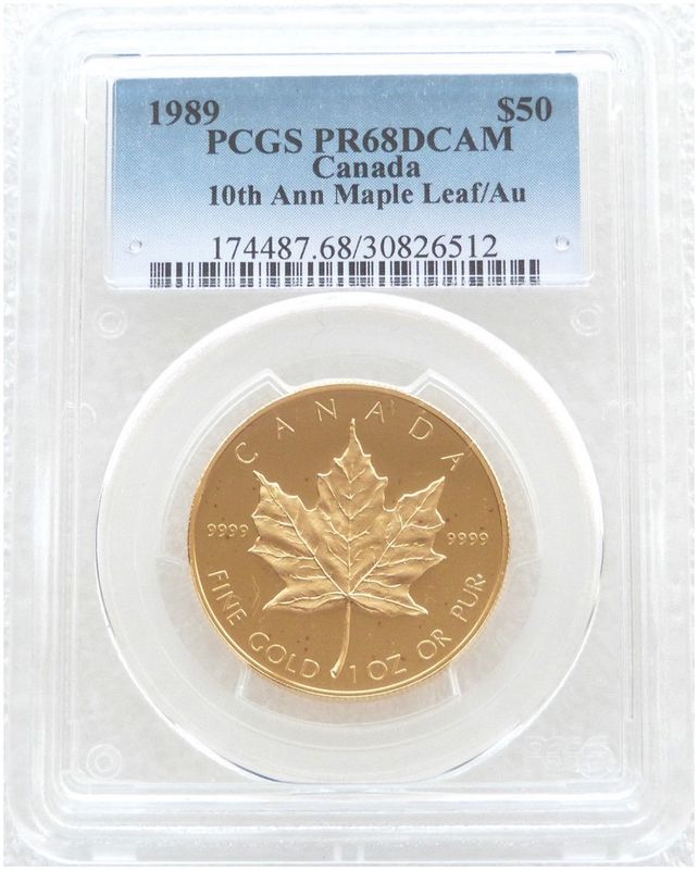 1989 Canada Maple Leaf $50 Gold Proof 1oz Coin PCGS PR68 DCAM 1989 Canada Maple Leaf $50 Gold Proof 1oz Coin PCGS PR68 DCAM