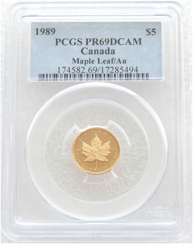 1989 Canada Maple Leaf $5 Gold Proof 1/10oz Coin PCGS PR69 DCAM 1989 Canada Maple Leaf $5 Gold Proof 1/10oz Coin PCGS PR69 DCAM