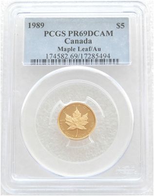 1989 Canada Maple Leaf $5 Gold Proof 1/10oz Coin PCGS PR69 DCAM 1989 Canada Maple Leaf $5 Gold Proof 1/10oz Coin PCGS PR69 DCAM