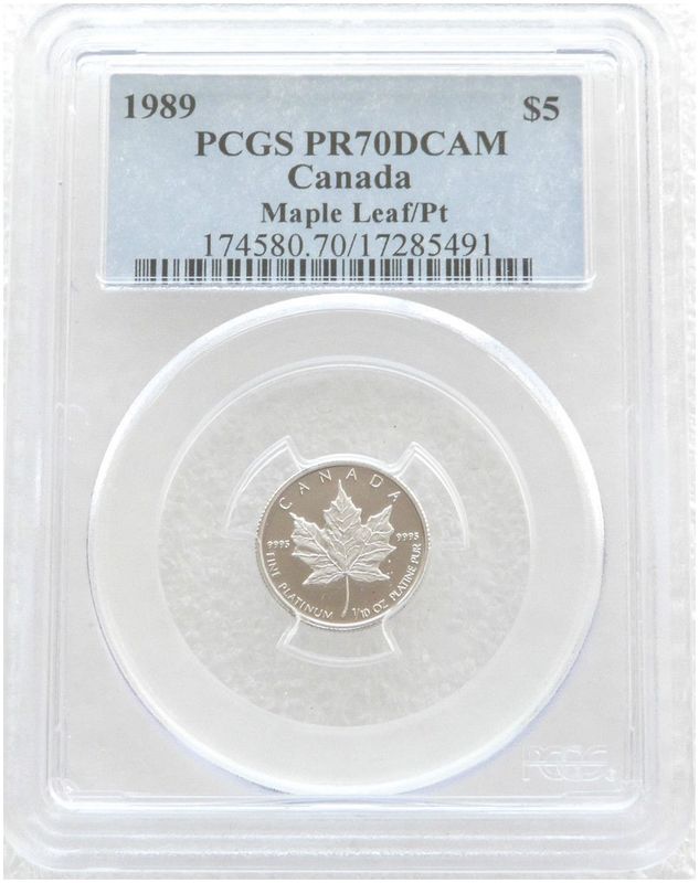 1989 Canada Maple Leaf $5 Platinum Proof 1/10oz Coin PCGS PR70 DCAM