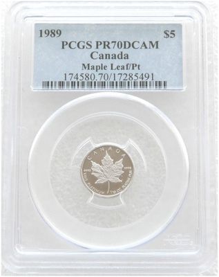 1989 Canada Maple Leaf $5 Platinum Proof 1/10oz Coin PCGS PR70 DCAM 1989 Canada Maple Leaf $5 Platinum Proof 1/10oz Coin PCGS PR70 DCAM
