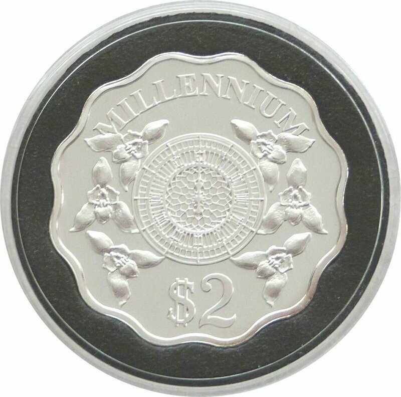 2000 - 1999 Cayman Islands Millennium Scalloped $2 Silver Proof 1/2oz Coin 2000 - 1999 Cayman Islands Millennium Scalloped $2 Silver Proof 1/2oz Coin