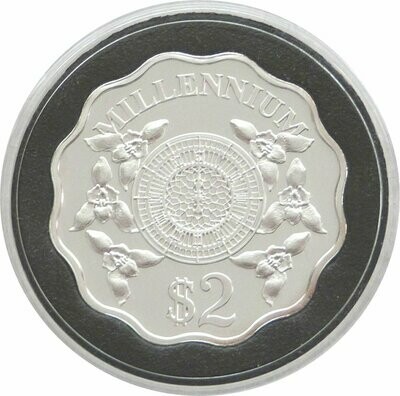 2000 - 1999 Cayman Islands Millennium Scalloped $2 Silver Proof 1/2oz Coin 2000 - 1999 Cayman Islands Millennium Scalloped $2 Silver Proof 1/2oz Coin