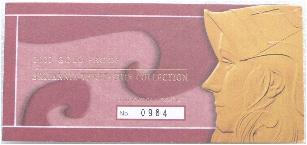 2003 Britannia Gold Proof 3 Coin Set Certificate of Authenticity Only 2003 Britannia Gold Proof 3 Coin Set Certificate of Authenticity Only