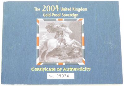 2004 St George and the Dragon Full Sovereign Gold Proof Coin Certificate Only 2004 St George and the Dragon Full Sovereign Gold Proof Coin Certificate Only