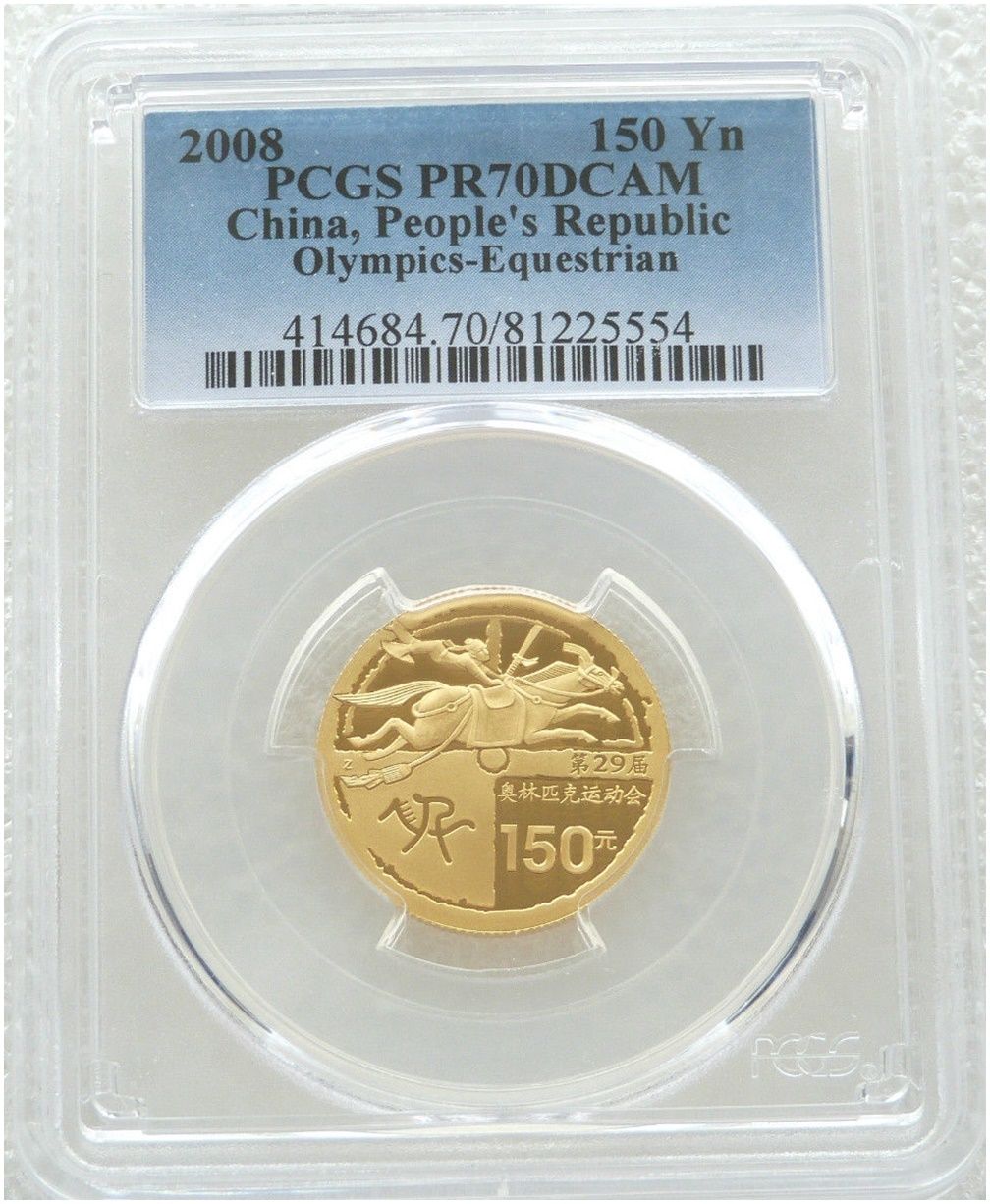 2008-I China Beijing Olympic Games Equestrian 150 Yuan Gold Proof 1/3oz Coin PCGS PR70 DCAM 2008-I China Beijing Olympic Games Equestrian 150 Yuan Gold Proof 1/3oz Coin PCGS PR70 DCAM