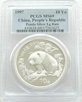 1997-LD China Large Date Panda 10 Yuan Silver 1oz Coin PCGS MS69 1997-LD China Large Date Panda 10 Yuan Silver 1oz Coin PCGS MS69