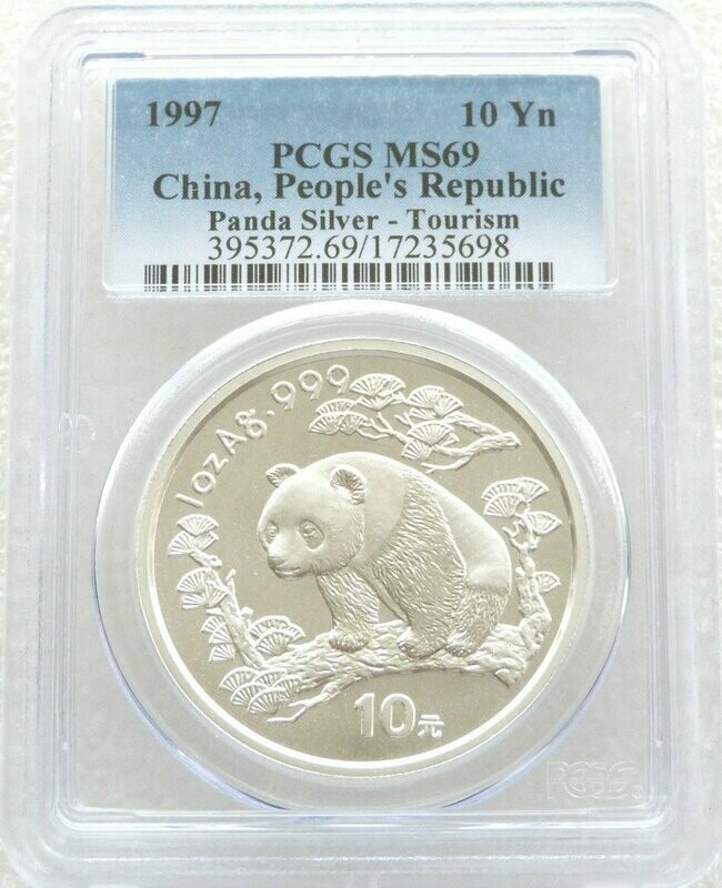 1997 China Visit China Panda 10 Yuan Silver 1oz Coin PCGS MS69