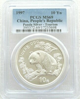 1997 China Visit China Panda 10 Yuan Silver 1oz Coin PCGS MS69