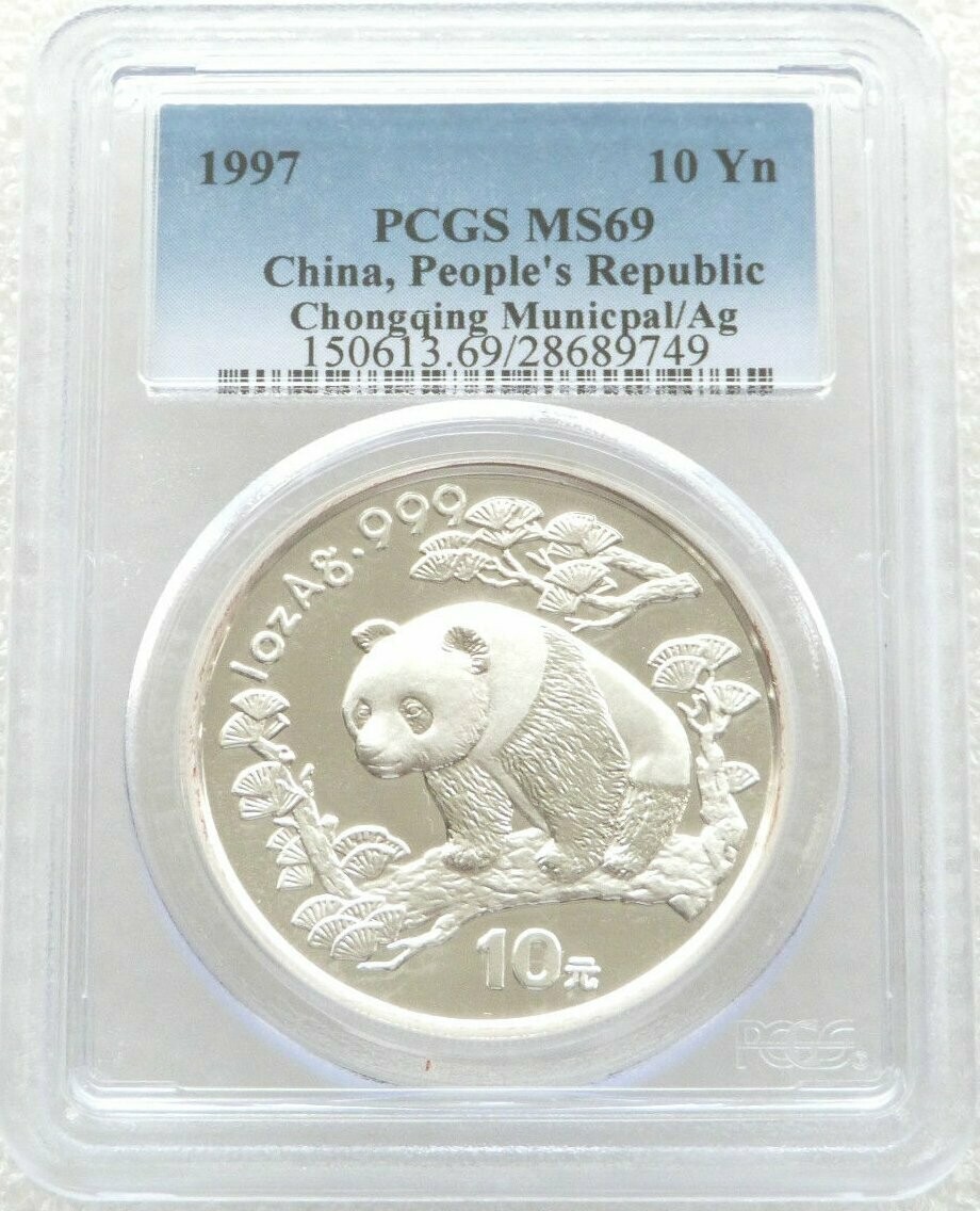 1997 China Chongqing Panda 10 Yuan Silver 1oz Coin PCGS MS69 1997 China Chongqing Panda 10 Yuan Silver 1oz Coin PCGS MS69