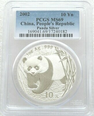 2002 China Panda 10 Yuan Silver 1oz Coin PCGS MS69 2002 China Panda 10 Yuan Silver 1oz Coin PCGS MS69