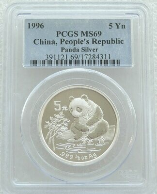 1996 China Panda 5 Yuan Silver 1/2oz Coin PCGS MS69