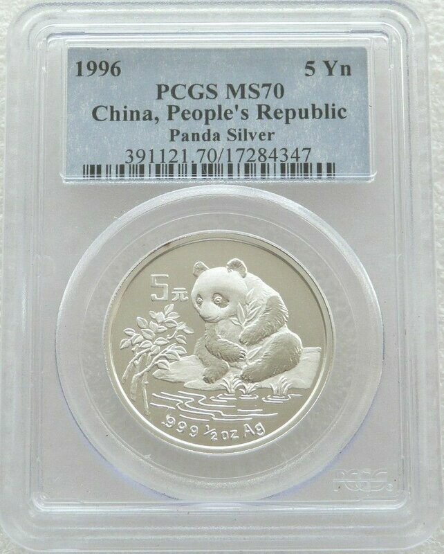 1996 China Panda 5 Yuan Silver 1/2oz Coin PCGS MS70