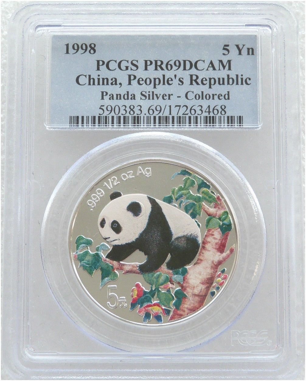 1998 China Panda Colour 5 Yuan Silver Proof 1/2oz Coin PCGS PR69 DCAM 1998 China Panda Colour 5 Yuan Silver Proof 1/2oz Coin PCGS PR69 DCAM
