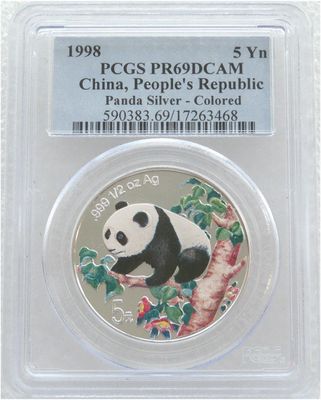 1998 China Panda Colour 5 Yuan Silver Proof 1/2oz Coin PCGS PR69 DCAM 1998 China Panda Colour 5 Yuan Silver Proof 1/2oz Coin PCGS PR69 DCAM