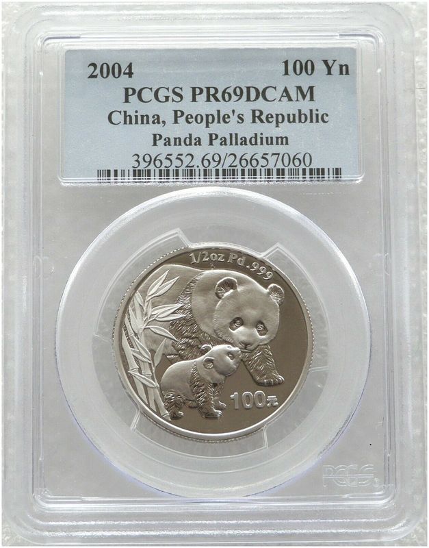 2004 China Panda 100 Yuan Palladium Proof 1/2oz Coin PCGS PR69 DCAM 2004 China Panda 100 Yuan Palladium Proof 1/2oz Coin PCGS PR69 DCAM