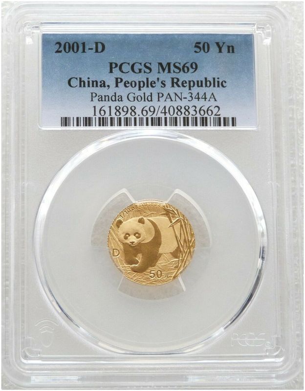 2001-D China Panda 50 Yuan Gold 1/10oz Coin PCGS MS69