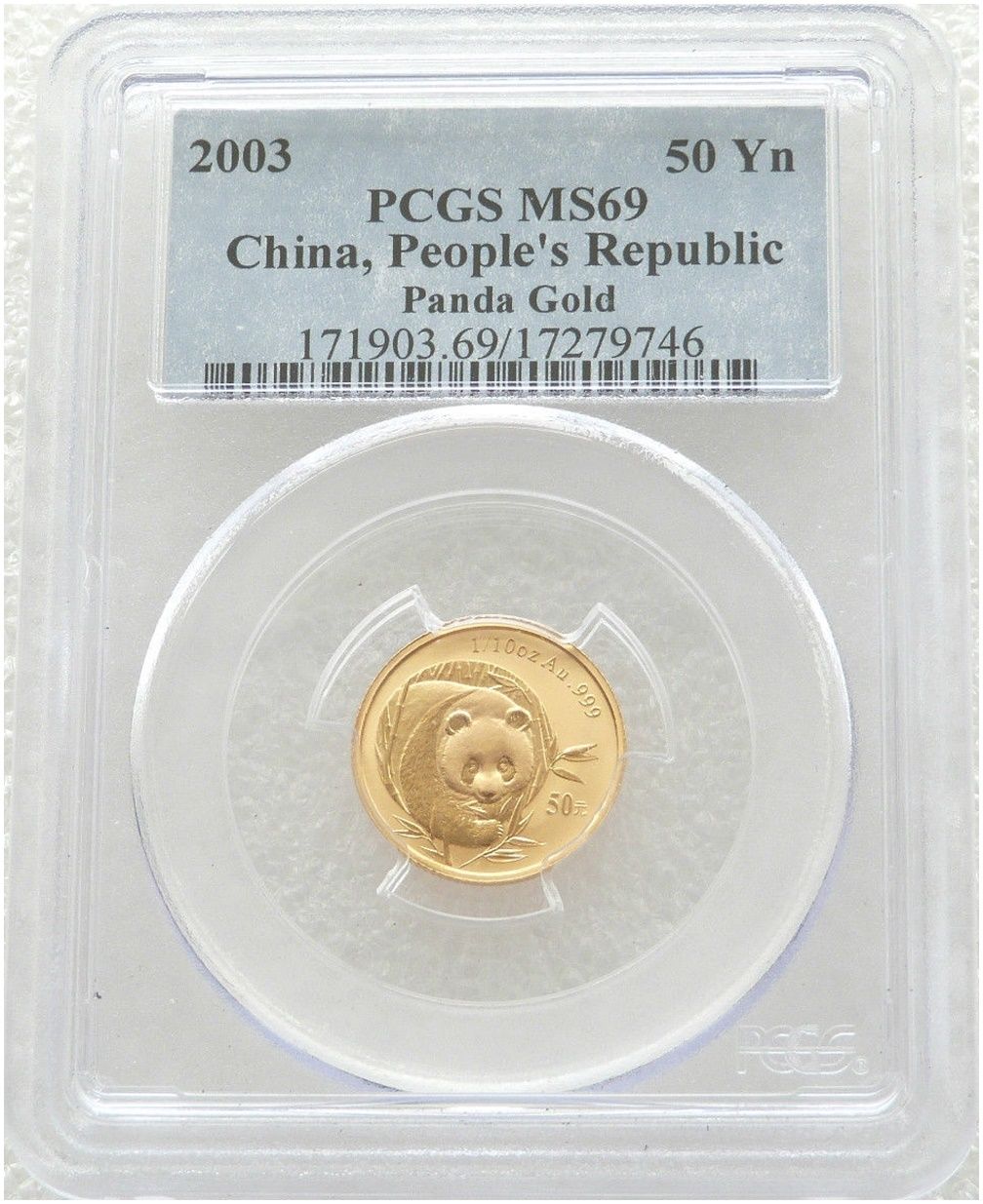 2003 China Panda 50 Yuan Gold 1/10oz Coin PCGS MS69