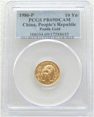 1986-P China Panda 10 Yuan Gold Proof 1/10oz Coin PCGS PR69 DCAM 1986-P China Panda 10 Yuan Gold Proof 1/10oz Coin PCGS PR69 DCAM