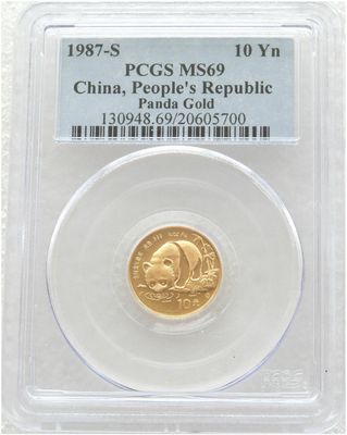 1987-S China Panda 10 Yuan Gold 1/10oz Coin PCGS MS69