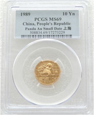 1989-SD China Small Date Panda 10 Yuan Gold 1/10oz Coin PCGS MS69